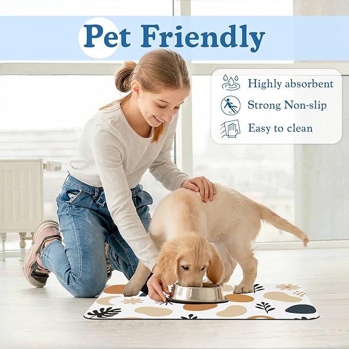 Boho Style Dog Food Mat–Christmas Stocking Absorbent Quick Dry Feeding Placemat for Food and Water Bowls, Non Slip Rubber Backing, Waterproof Pet Supplies for Mess-Free Eating 12"x20"