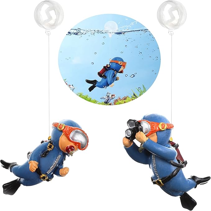2-Pack Cute Little Diver Aquarium Decorations - Floating Aquarium Accessories for Fish Tanks