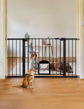 Babelio 36.5-57" Extra Wide Baby Gate with Cat Door, CatPrivilege Ⅲ, Auto Close & Two Way Swing, Pressure Mounted Dog Gates for Stairs, Doorways, Includes 4 Wall Cups and 3 Extension Pieces, Black