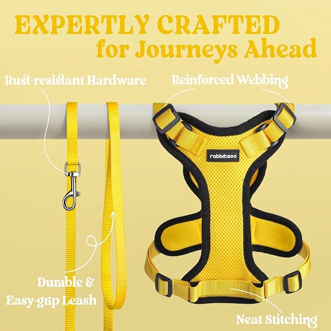 rabbitgoo Cat Harness and Leash for Walking, Escape Proof Soft Adjustable Vest Harnesses for Cats, Easy Control Breathable Reflective Strips Jacket, Yellow, M
