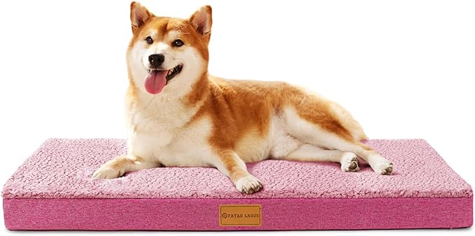 Patas Lague Orthopedic Dog Bed Large Sized Dog 36''X24'',Soft Waterproof Egg Crate Foam Medium Pet Crate Beds Mat with Removable Washable Cover and Non-Slip Bottom, Hot Pink