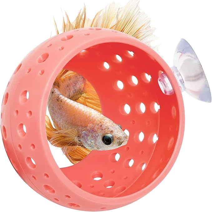 Fhiny Betta Tunnel, Aquarium Betta Fish Hideout with Suction Cup Fish Tank Tunnel Shrimp Cave Aquarium Decor Fish Tank Accessories for Small Fish Shrimp Betta Guppy Hiding Resting (Pink)