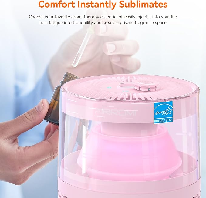 AIRROMI Pet Air Purifier for Home & Bedroom, HEPA Activated Carbon Filter, Removes Pet Dander & Odor, Allergies, Smoke, Hair, Night Light, Fragrance Sponge, Up to 658 ft², A2002 Pink