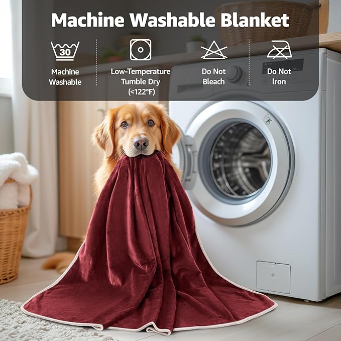 LOOBANI Waterproof Blanket for Bed: Reversible Soft Flannel King Size Bed Blanket 85" x 108", Waterproof Dog Blankets for Large Dogs, Spill-Proof Cover for Furniture Protection, Movie Time, Red