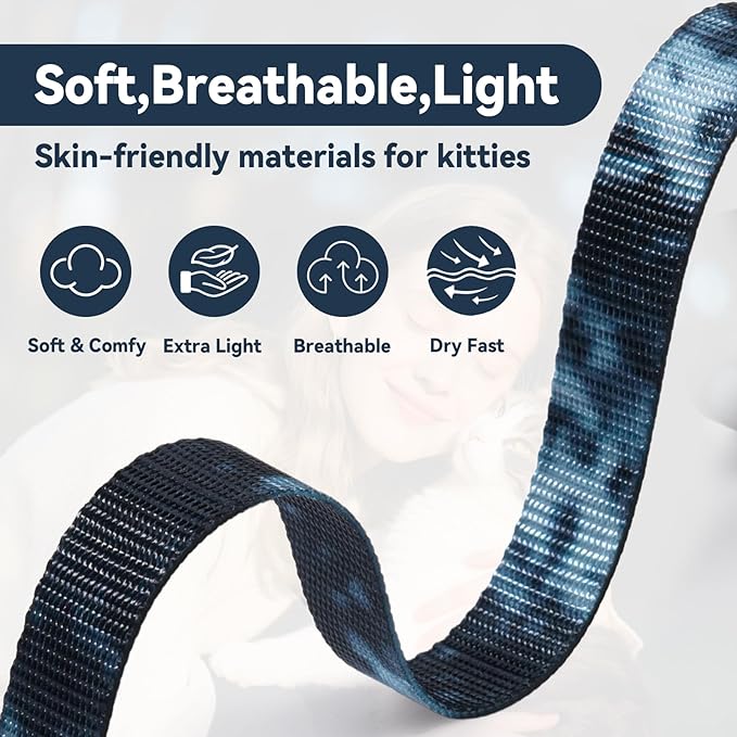 Cat Harness and Leash Set, 3-in-1 Escape Proof Adjustable, Comfortable Soft Lightweight, Safe, Easy to Wear, Walking Travel Kitten Harness for Small Medium Large Cats （Black