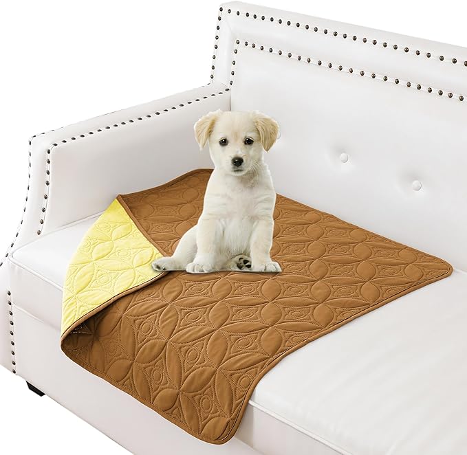 Waterproof Dog Blanket, 30x30 inches Small Pet Couch Covers for Sofa, Chair Bed Furniture Protector from Dogs Washable and Reversible-Turmeric+Lightbrown