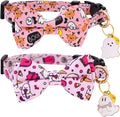 Faygarsle 2 Pack Breakaway Cat Collar Collection - Ghosts Pattern Cat Collar with Bell - Seasonal Holiday Bowtie - Fall - Pink, Purple