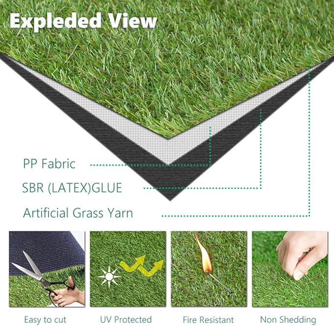 Artificial Grass Outdoor Rug, 3FT x 5FT (15 Square Feet) 0.8 inch Realistic Fake Synthetic Grass Carpet, 20mm Thick Indoor Outdoor Grass Lawn Rugs Landscape for Pets, Patio, Garden