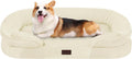Dwanton Orthopedic Dog Bed for Medium Dogs with Gel Memory Foam, Waterproof Dog Sofa, Washable Pet Bed with Four Sided Bolster Cushion, Removable Cover & Non-Slip Bottom, 35", Beige