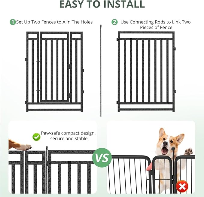 Dog Playpen Dog Fence Outdoor for Yard 47" H with 16 Panels Sturdy Portable Puppy Playpen for Indoor Outdoor RV Camping Use - Black Silver