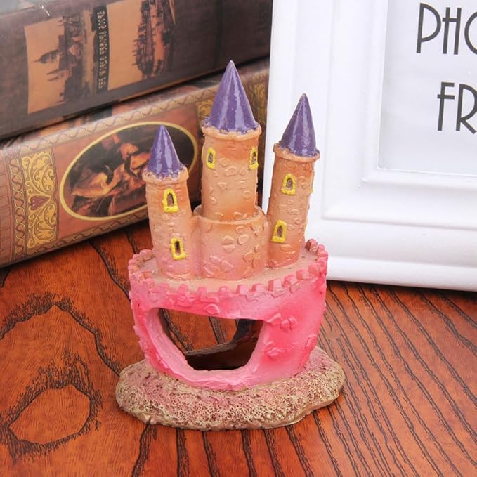 Fish Tank Decorations Pink Castle Aquarium Decorations Resin Fish Cave Hideouts Large Aquarium Decor,Vintage Castle Fish Tank Accessories for Betta Fish Freshwater and Saltwater Fishtanks