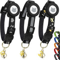 Cat Collar with AirTag Holders, 3-Pack, Reflective Breakaway Safety Collars, Bells and Matching Charms, Adjustable, Paw Hearts, Moon Stars Design, Lucky Charm, Black