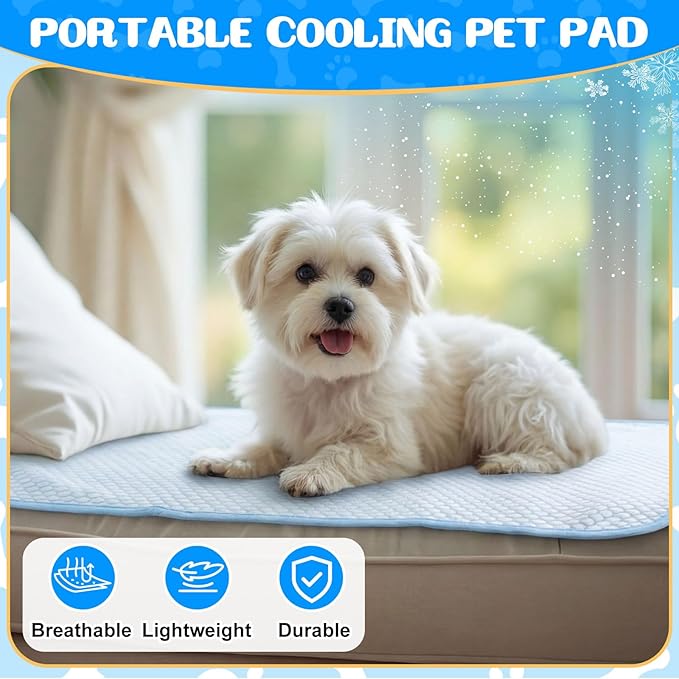 Chunful 4 Pack Pet Cooling Mat 26 x 20 Inches Cooling Pads for Cats Summer Ice Silk Self-Cooling Pet Mat Portable Washable Non-Skid Dogs Blanket Pad for Small Dogs Puppy and Cats up to 25 Lbs