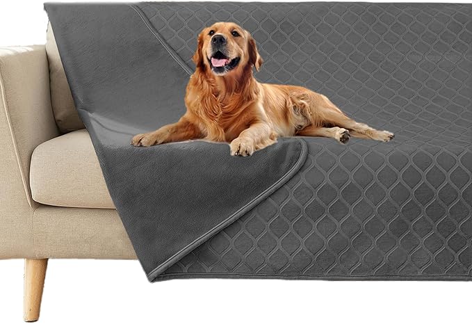 fuguitex Waterproof Dog Blanket Bed Cover Dog Crystal Velvet Moroccan Fuzzy Cozy Plush Pet Blanket Throw Blanket for Couch Sofa(52 * 82 inch, Dark Grey+Grey)