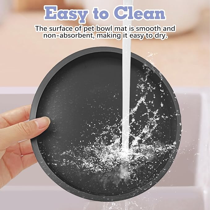 BNOSDM 2 PCS Dog Feeding Mat Black Silicone Pet Food Mats Waterproof for Dog Cat Bowl Placemats Nonslip Cat Food Mat for Small and Medium Cats and Dogs (9.1in)