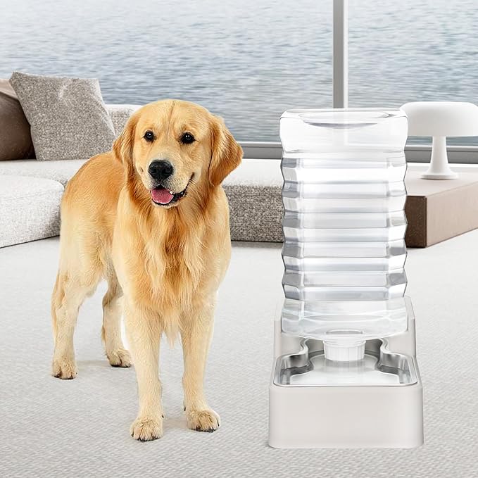 RIZZARI Stainless Steel Pet Water Feeder: 10L Large Gravity Waterer, Less Refills - Leak-Proof Auto Refill - Anti-Tip Base - Easy Clean - No Filter - for 40-60 LB Dogs - Multi-Pet/Garage/Travel