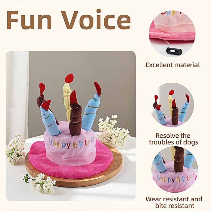 Cute Pet Party Hat for Dogs&Cats - Soft Fluffy Birthday Cap with 5 Color Candles (Blue), Adjustable Strap for Halloween,Costume&Photo Shoots,Fits Small to Large Pets,Washable&Comfortable ﻿ (Pink)