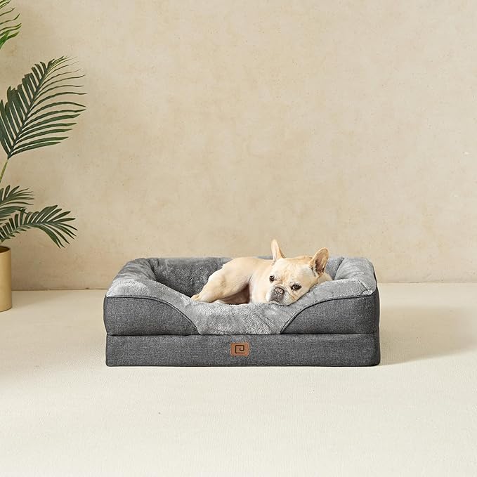 EHEYCIGA Orthopedic Dog Bed for Medium Dog, 30x20x6.5 Inch Memory Foam Dog Couch Bed with Sides, Waterproof Liner & Washable Removable Cover, Bolster Pet Sofa, Grey
