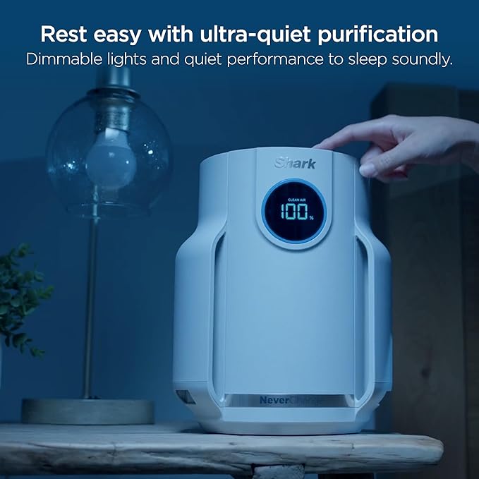 Shark Air Purifier for Home, NeverChange Compact Pro, for Bedroom, Nursery, Home Office, Dorm, HEPA-Exceeding Filter, Captures Pollutants, Pet Dander, Dust, Odor, Smoke, and More, HP072PK, Quartz