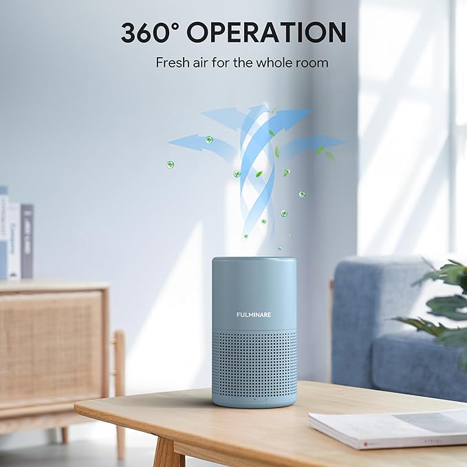 FULMINARE Air Purifiers for Home Bedroom H13 HEPA Air Purifier, 3 Speeds, Timer, 24dB, Small Mini Air Purifier with Night Light, Mist Blue