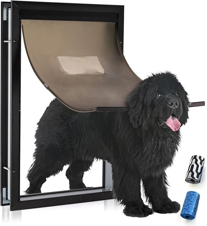 Dog Door Aluminum Pet Door with Extra-Large Flap, Doggie Door Designed with Automatic Closing Magnetic Flap, Telescoping Tunnel (X-Large&Adjustable Thickness)