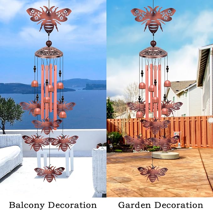 Outdoor Bees Wind Chimes, Gifts for Mom & Grandma & Family, Music Wind Catcher, Mobile Bee Ornaments, Memorial Windchime, Blessing Wind Bells for Indoor,Home,Balcony,Lawn,Tree,Yard, Garden Decoration