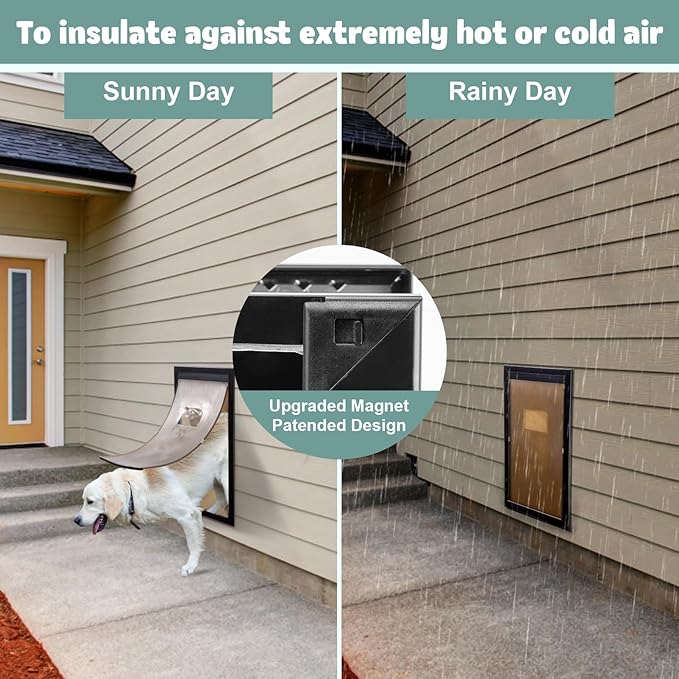 Dog Door Aluminum Pet Door with Extra-Large Flap, Doggie Door Designed with Automatic Closing Magnetic Flap, Telescoping Tunnel (X-Large&Adjustable Thickness)