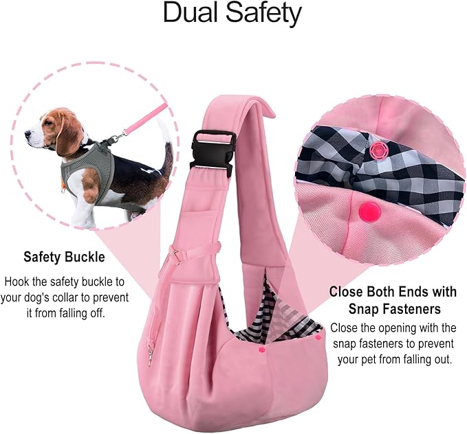 PETLOFT Reversible Dog Cat Sling Carrier, Small Dog Carrier, Adjustable Dog Sling, Hands Free Cross Body Carrier with Collar Hook for Dog/Cat/Bunny up to 11lb (Light Pink)