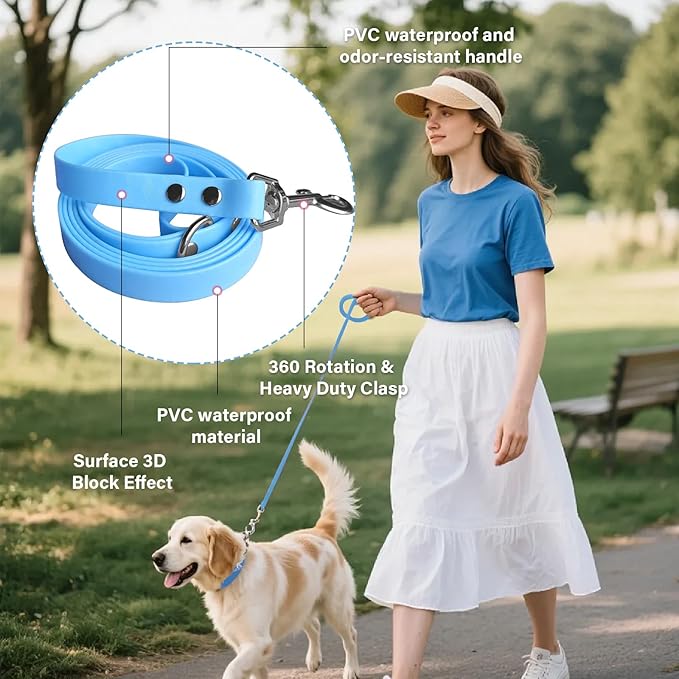 4.2FT Dog Collar and Leash Set, PVC Waterproof Adjustable Odor Proof Pet Collars Leashes, Easy to Clean, Surface 3D Cube Effect, Dog Leash for Small Dogs, Sky Blue