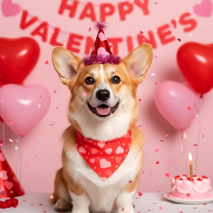 Sanwuta 48 Pcs Valentine's Day Dog Bandanas Bulk Valentines Dog Bandanas Adjustable Colorful Heart Scarf Red Pink Bib Accessories for Small Medium Large Breeds Pet Costume Accessories