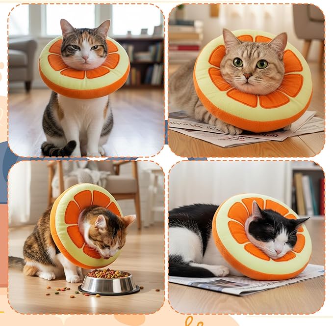 Kitten Cute Recovery Collar Soft Cat Cone Collar After Surgery to Stop Licking Adjustable Lightweight Elizabethan Neck Collar for Small Medium Large Cats Puppies Wound Healing, Orange