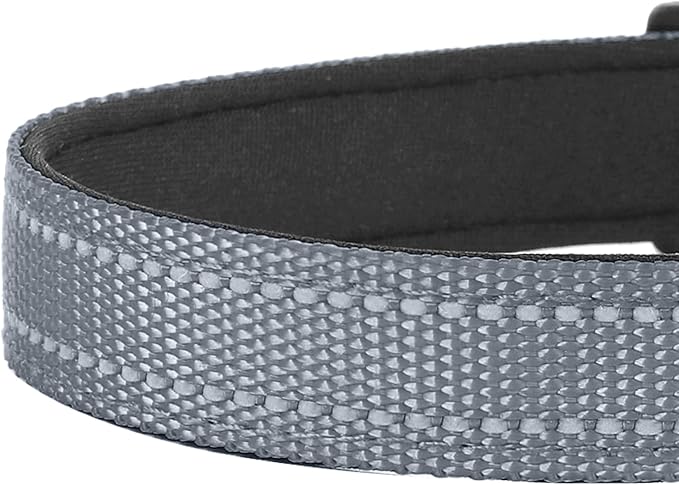 Reflective Dog Collar, Adjustable Soft Neoprene Padded Nylon Pet Collars with Buckle for Small Dogs, Gray,S