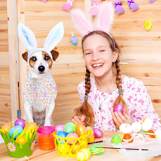 Easter Dog Bandana, 2 Pack Adjustable Holiday Party Pets Rabbit Easter Egg Bandanas Triangle Bibs Dog Cat Scarf Set