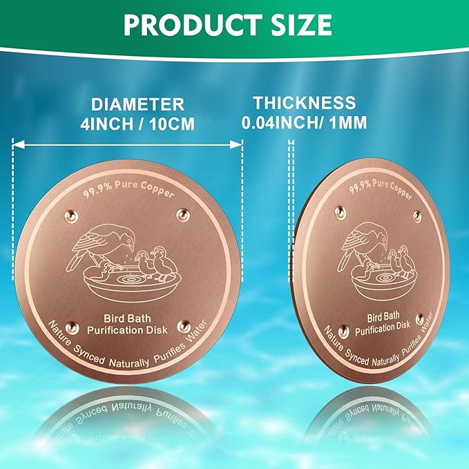 1 Pcs Copper Disc for Bird Bath | 99.99% Pure Copper Plate & Birdbath Disk | 0.6mm Thick Reinforced Design | Maintains Clean Water Naturally | Fits All Birdbath Bowls Year-Round (Bird Style 5)