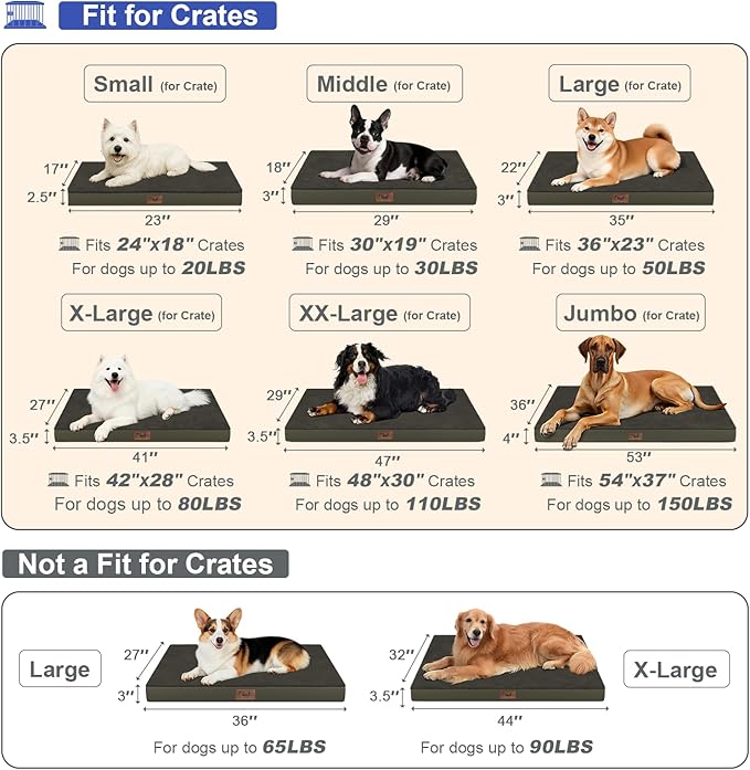 Orthopedic Dog Bed for Large Dogs, Plush Washable Pet Bed for Large Size Dogs with Egg Crate Foam & Removable Oxford Cover, 36x27 Inch, Coffee