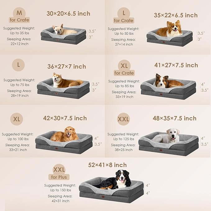 EHEYCIGA Orthopedic XL Dog Bed for Large Sized Dog, 48x35x7.5 Inch Extra Large Memory Foam Dog Couch Bed with Sides, Waterproof Liner & Washable Removable Cover, Bolster Pet Sofa, Grey
