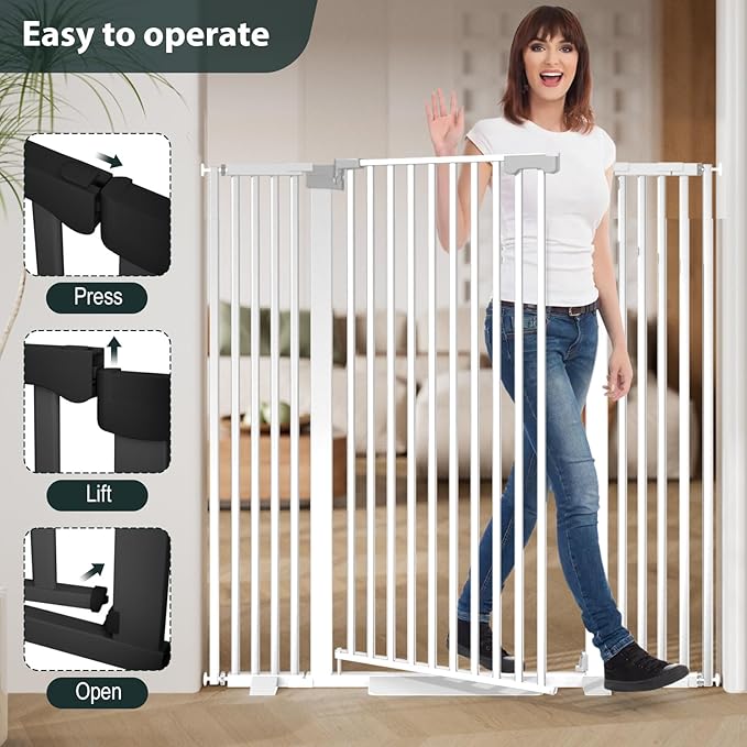 51'' Extra Tall Cat Gate Barrier for Doorways Hallways, Pressure Mounted Pet Dog Gates No Drilling Auto Close, Cat Fence Indoor Climb Proof 30-32.6'' Wide (Black)