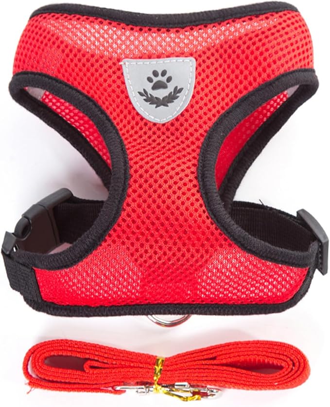 shudyear Summer cat Chest Harness and Leash, Anti-Escape Adjustable Soft mesh cat Leash and Chest Harness Set for All Types of Cats cat Vests (Size L,Red)