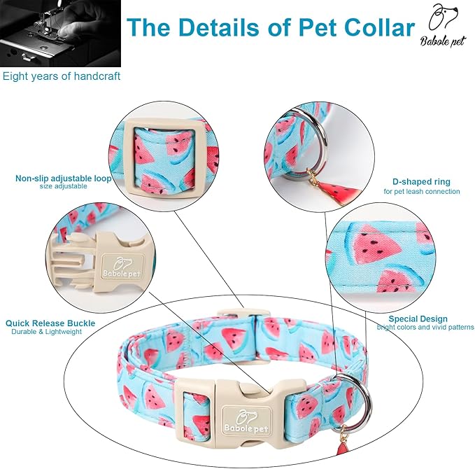 Adjustable Summer Dog Collar, Cute Watermelon Dog Collars for Giant Large Dogs, Lightweight Quick-Release Buckle Collar for Boy&Girl Dogs XL