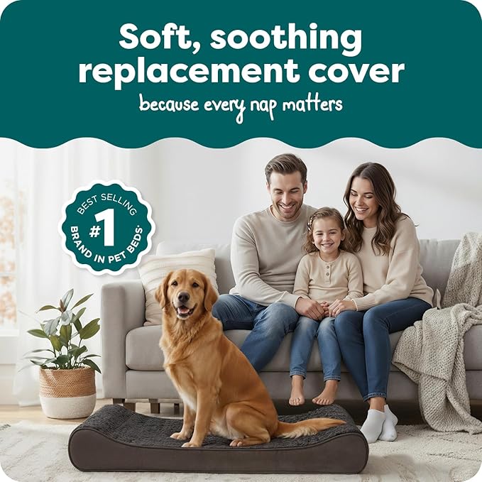 FurHaven Replacement Dog Bed Cover, Contour Luxe Lounger Design, Soft & Breathable Fabric for Cozy Comfort, Machine Washable, Jumbo XL, Ultra Plush Faux Fur & Suede, Chocolate