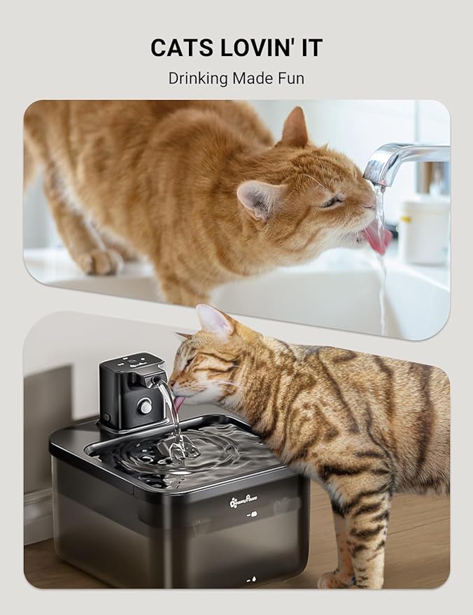 DownyPaws Cat Water Fountain Cordless, 84oz/2.5L Fursink Wireless Pet Water Fountains for Cats Indoor, Battery Operated Cat Drinking Fountain with Motion Sensor, Ultra Quiet Pump, BPA-Free, Black