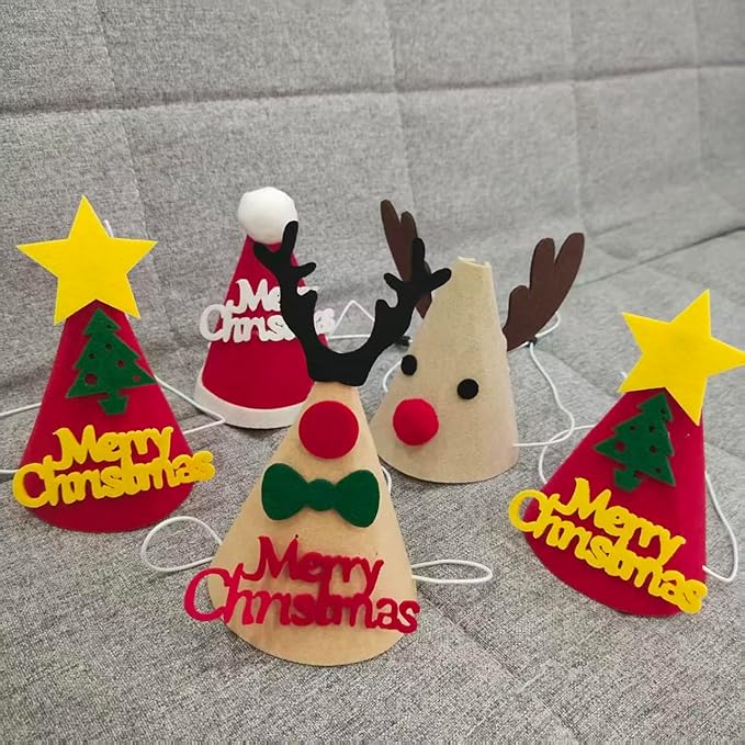 5 Pcs Christmas Dog Hats Cute Cats Party Hats Pet Set Dogs Santa Hats Puppies Kittens Grooming Accessories Costumes. (Small Christmas A)