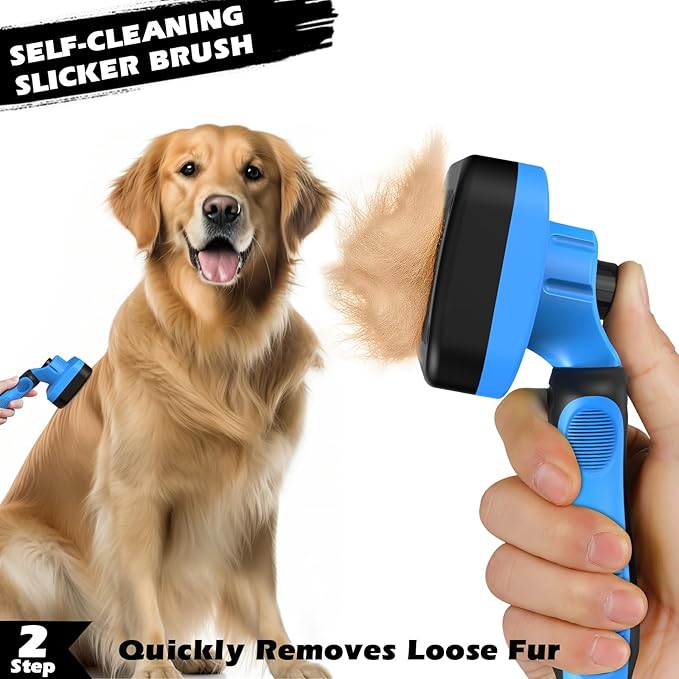 7 in 1 Pet Grooming Kit - Dog&Cat Comb, Deshedding Brush, Nail Clipper with File, Bath Brush - Premium Pet Supplies (Black Blue)