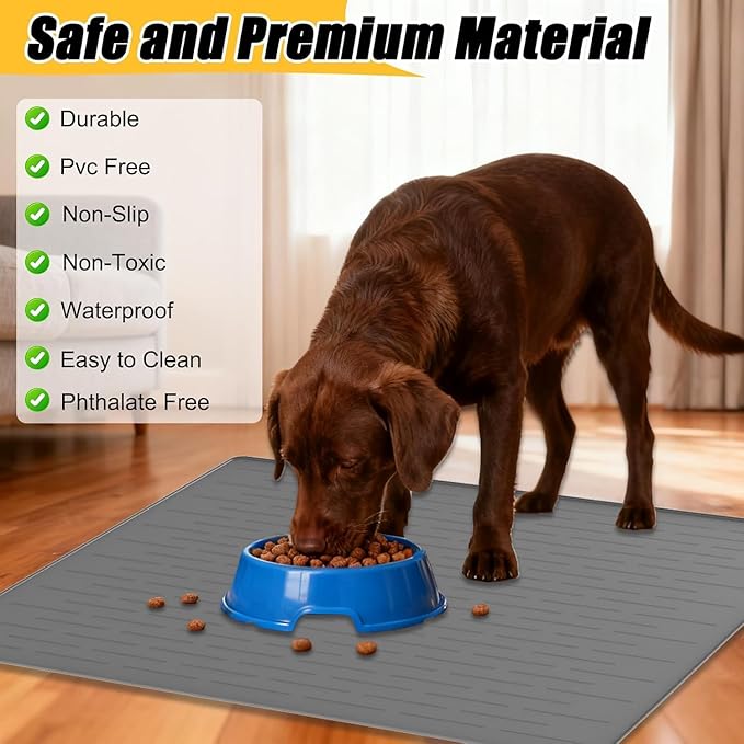51.2"x25.6"(130cm×65cm) Largest Dog Food Mat, XXXXL Silicone Dog and Cat Mat for Food and Water Bowls, Thinken Waterproof Non-Slip XXXL Pet Feeding Mat for Floors, Black