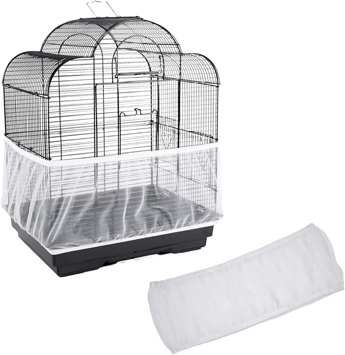 Birdcage Nylon Mesh Net Cover Guard Pet Birds Parrot Cage Seed Catcher Soft Ventilated Birdcage Skirt M Size(White)