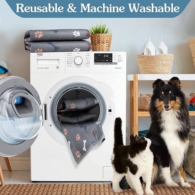 Washable Pee Pads for Dogs，2Pack 31x36 Reusable Puppy Pads with Bone Print, Absorbent Whelping Pads Non-Slip Dog Playpen Mats for Floor Protector, Couch Cover, Crate, Potty Training