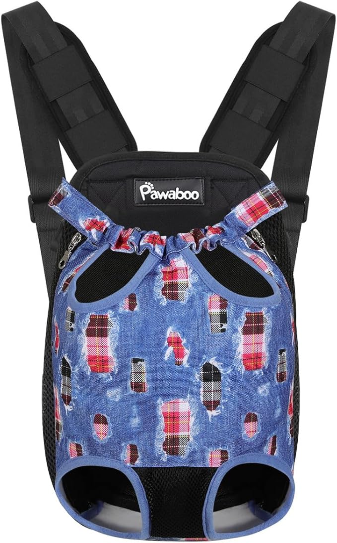 Pawaboo Pet Carrier Backpack, Adjustable Pet Front Cat Dog Carrier Backpack Travel Bag, Legs Out, Easy-Fit for Traveling Hiking Camping for Small Medium Dogs Cats Puppies, Small, Denim Blue