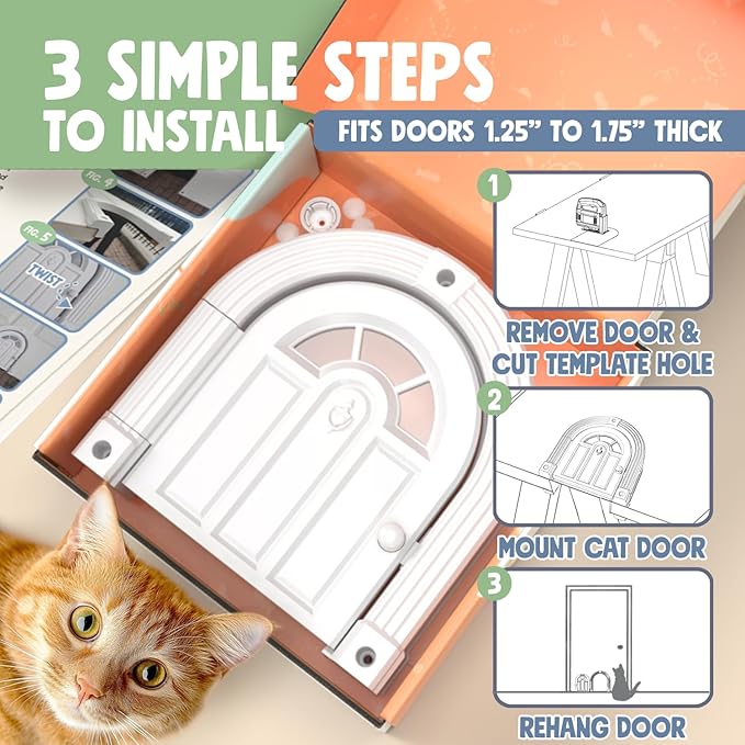 Purrfect Portal Meow Manor® Cat Door Interior Door - No-Flap, Fits Cats Up to 20 lbs, Easy DIY Setup, No Training Needed, White