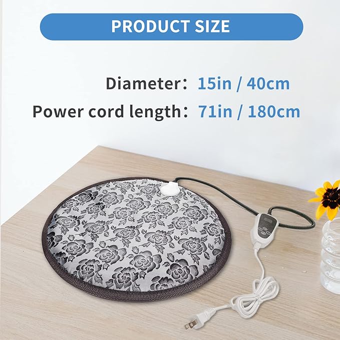 Cat Heating Pad Round with Smart Thermostat Switch and Power Line Protection Tube,Obtained MET and UL Dual Certification,Waterproof Pet Heating Pad for Cats-Rose