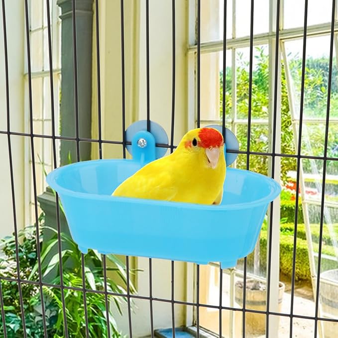 Hypeety Bird Bath with Mirror Portable Bird Bath Bird Bathroom for Pet Parrots Bathing Tub Bath Box Bird Shower Bathtub Accessories (Blue-Bird Bathtub)